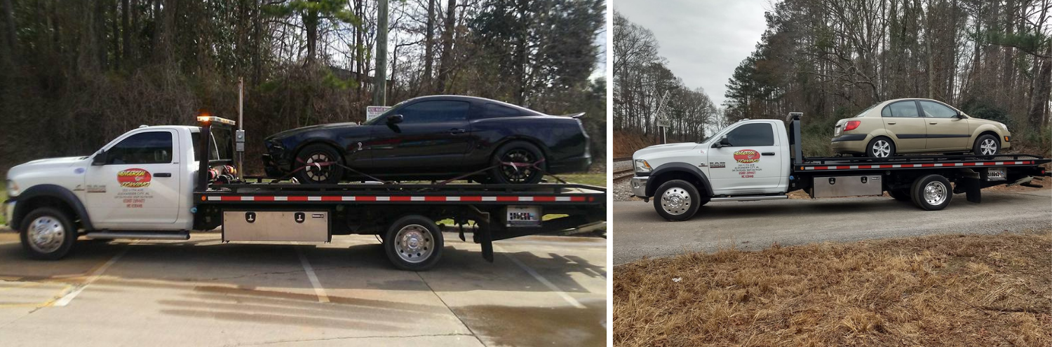 Flat-Bed Tow Trucks hauling vehicles